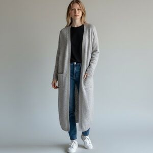 NWOT FRNCH Paris Long Duster French Knot Cardigan Open Front Small Oatmeal